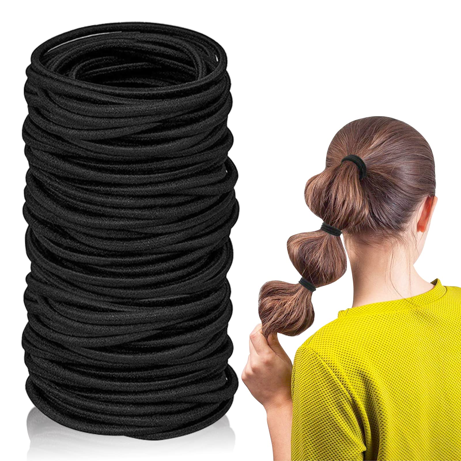 100 Elastic Hair Bands Hair Ties Ponytail Holders Hair Bands Bulk (Black) for Women Girls Kids Men Thick Hair Black No Metal Ponytail Holders