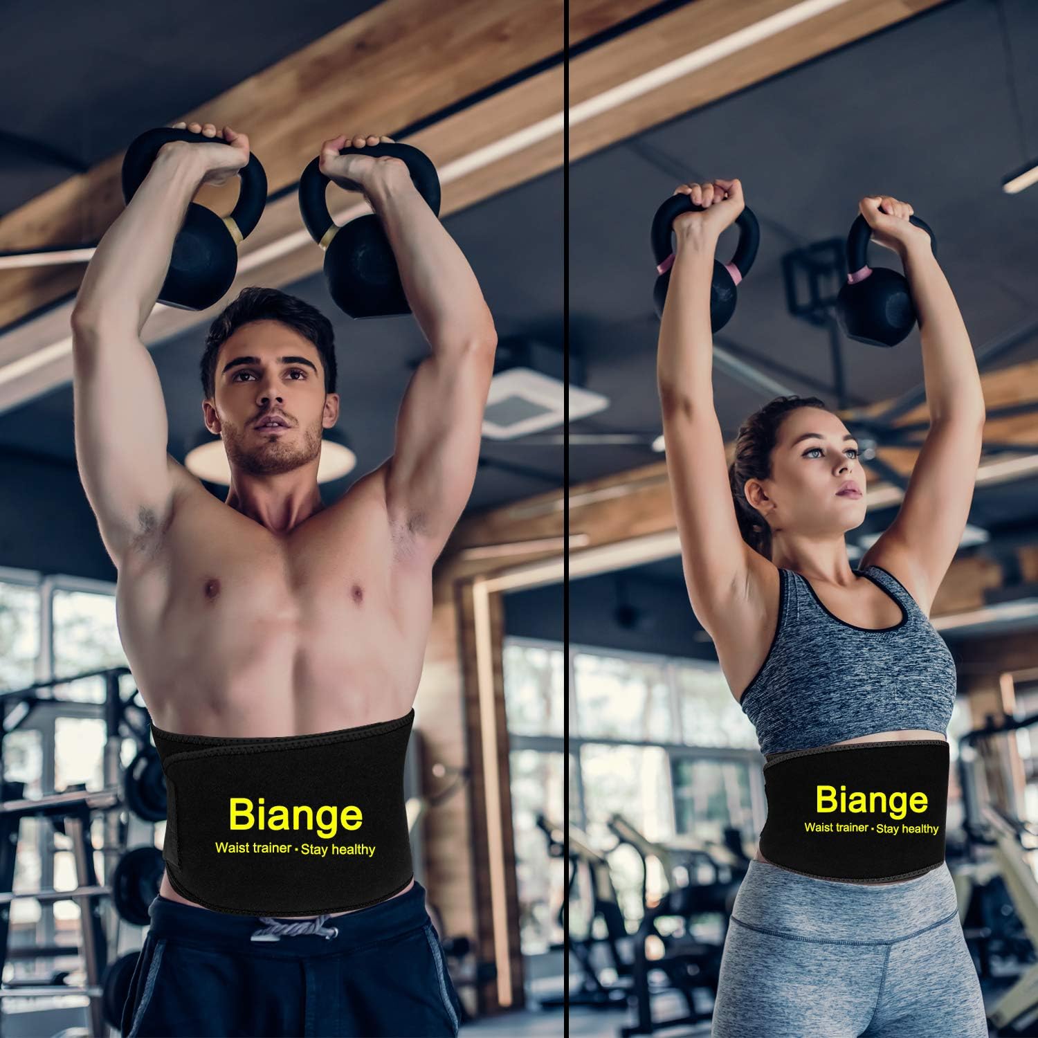 Biange Waist Trimmer for Women Men Sweat Band Waist Trainer, Stomach Wraps Sauna Belt, Neoprene Ab Belt - with Mesh Bag: Clothing