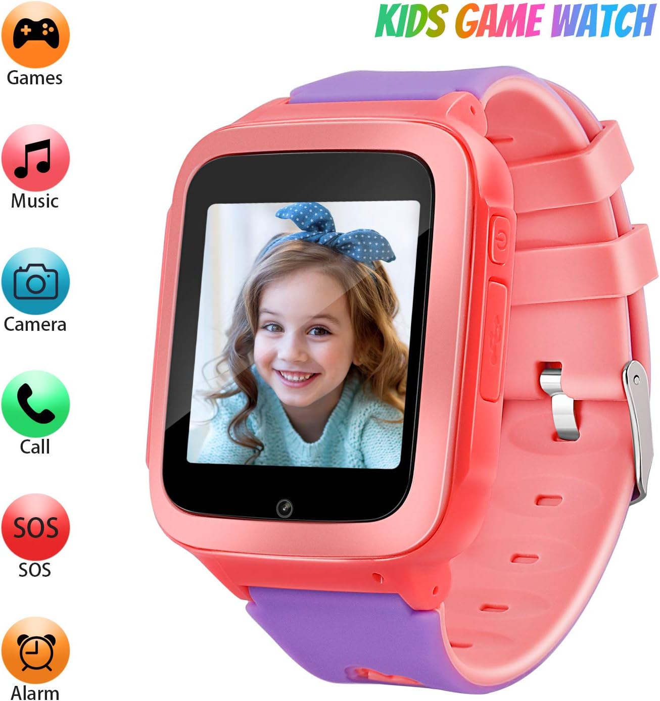 Kids Games Music Camera Smartwatch Phone for Girls Boys Birthday with SOS Call Alarm,1.54 inch Touch Screen Fits for 3-12 Children (RA18_Pink)