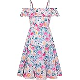 GRACE KARIN Girls Summer Dress Off Shoulder Ruffle Floral Spaghetti Strap Casual Sundress Tiered Midi Dress