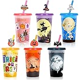 Jansun 6pcs Halloween Color Changing Cups with Lids and Straws, 12Oz Reusable Plastic Cups for Party Decorations Halloween for Party Favors Supplies