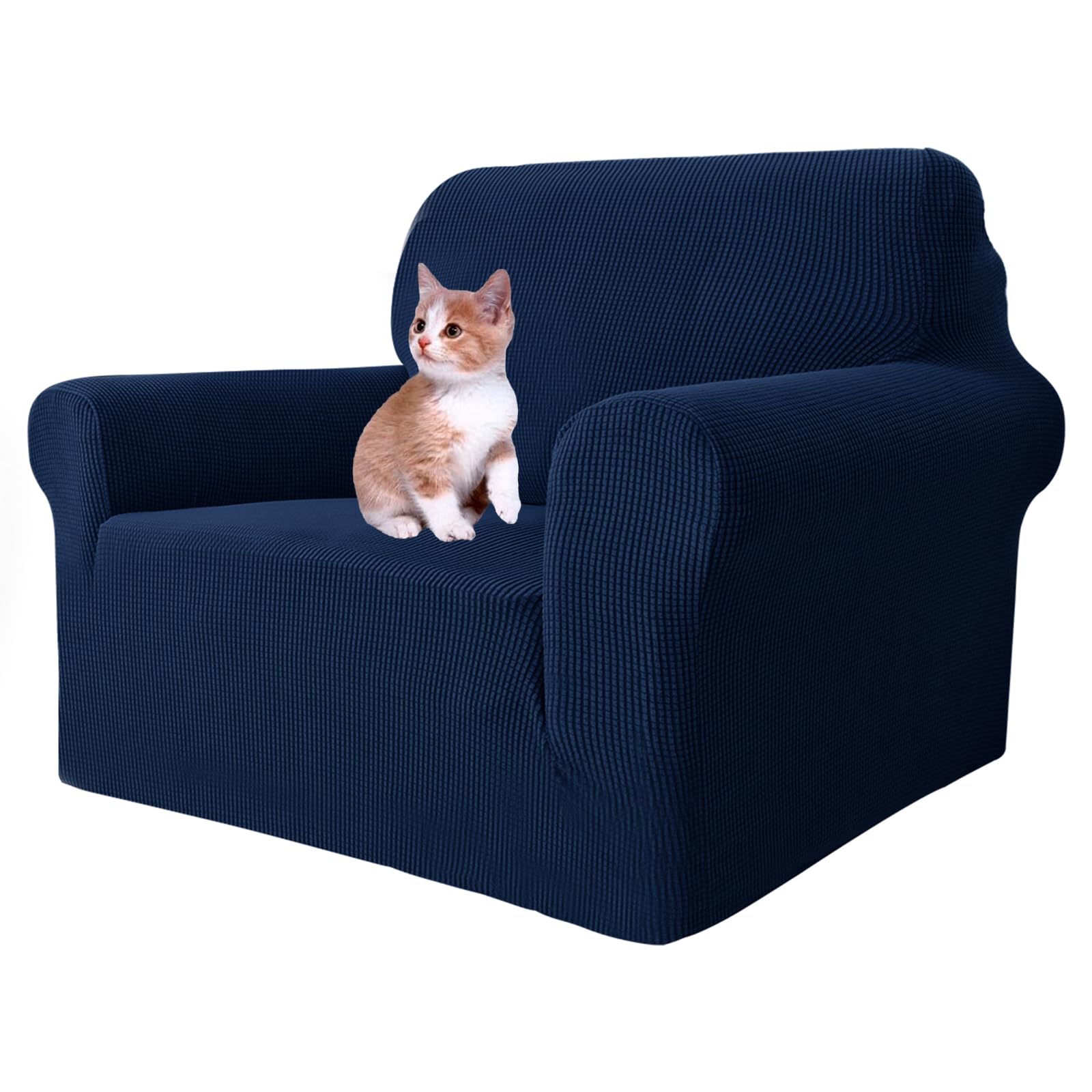 MAXIJIN Super Stretch Chair Covers for Living Room, 1-Piece Universal Chair Slipcover with Arms Jacquard Spandex Chair Protector Dogs Pet Friendly Sofa Couch Armchair Cover (1 Seater, Navy Blue)