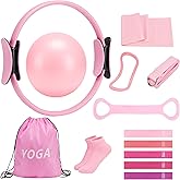 BSJ BESTGYM Pilates Ring Set for Women, Pilates Equipment with 5 Resistance Bands & Accessories, Pilates Ball, 14'' Magic Circle Hoop, Pilates Starter Kit for Beginners at Home