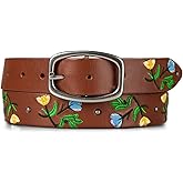 Lucky Brand Women's Embroidered Leather Belt | Stylish | Classic | Western-Inspired | American Heritage | Jean | Pant