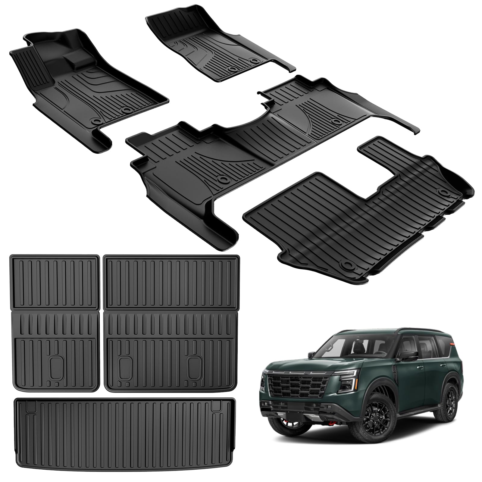 AOMSAZTO Floor Mats for Nissan Armada 2025 8 Seats & Infiniti QX80 (Not Fit 7 Seats) with Trunk Mat & Backrest Mat Image