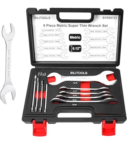 LEONTOOL Jeu De 7 Clés à Extrémité Ouverte Très Fines SAE Comprenant 38 716 12 916 58 1116 34 1316 78 1516 108 108 108 5 Cm 1 Jeu De Cles Plates De 116