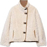 Chevara Women’s Reversible Double-Faced Jacket Stand Collar Long Sleeve Button Down Faux Suede Jacket Coat