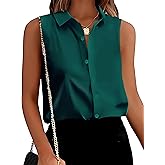 Mawor Womens Silk Satin Sleeveless Button Down Shirts Blouses Solid Casual Loose V Neck Classic Tank Tops for Work Office