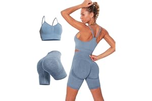 LUBERASU Workout Sets for Women 2 Piece Strappy Sports Bra High Waist Booty Biker Shorts Exercise Gym Yoga Outfits