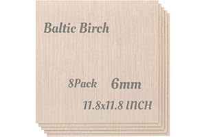TX LITEART 1/4 Baltic Birch Plywood - 11.8 x 11.8 inch, Pack of 8, 6mm Baltic Wood Sheet for Lasers