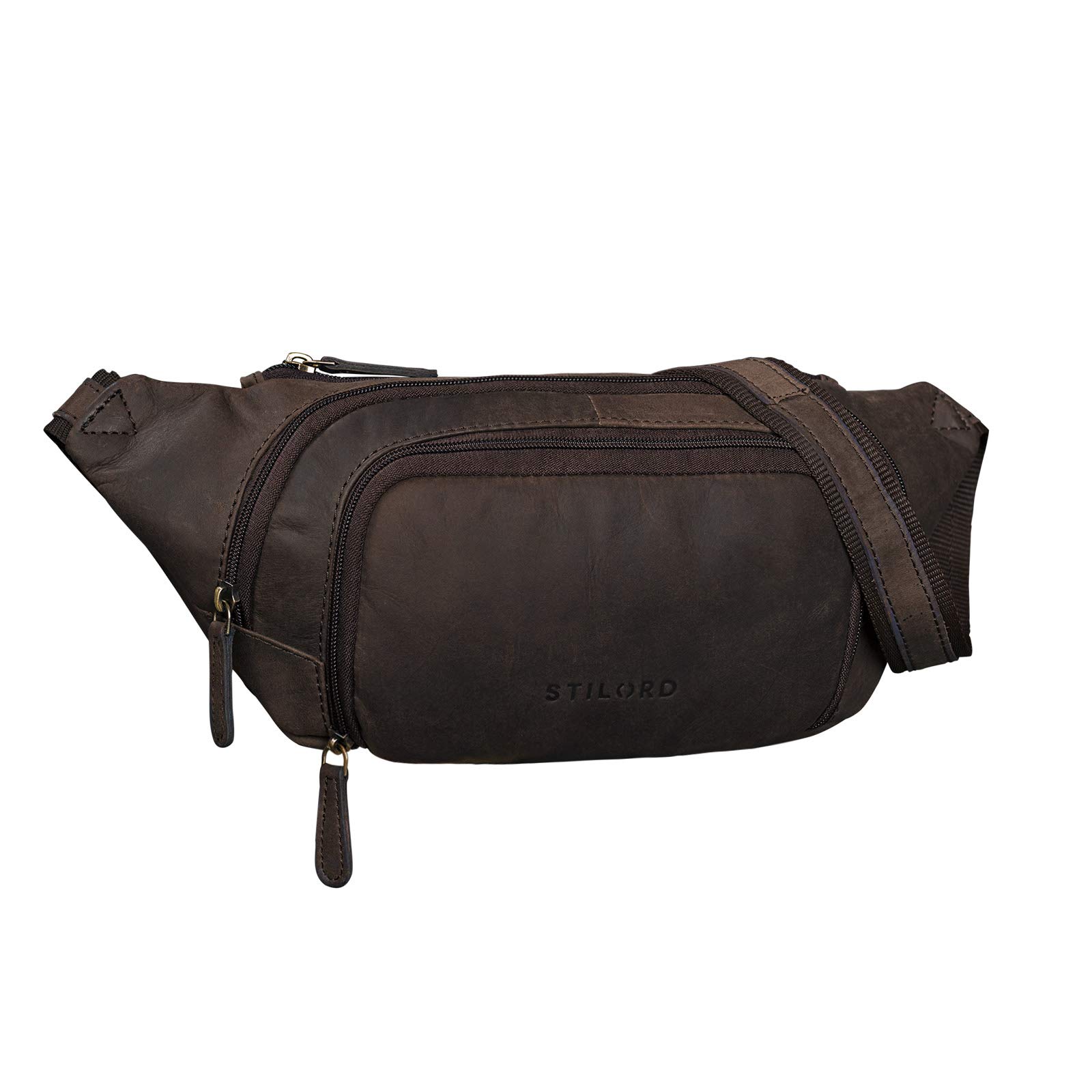 STILORD "Luke" Bumbag Leather Vintage Unisex Waist Bag Belt Bag for Women Men Journey Festival Smartphone Pouch Bag in Genuine Buffalo Leather Colour:Flat Dark Brown