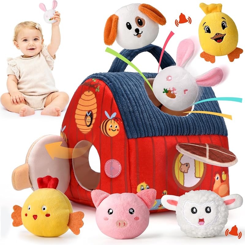 Juguete Montessori para Bebés 6-12 Meses, Set de Granja Blanda con 6 Animales - Juguete Sensorial con Granero,Sonajas, Arrugas, Espejo, Juegos Educativos y de Motricidad Niños — foto 1 de 8