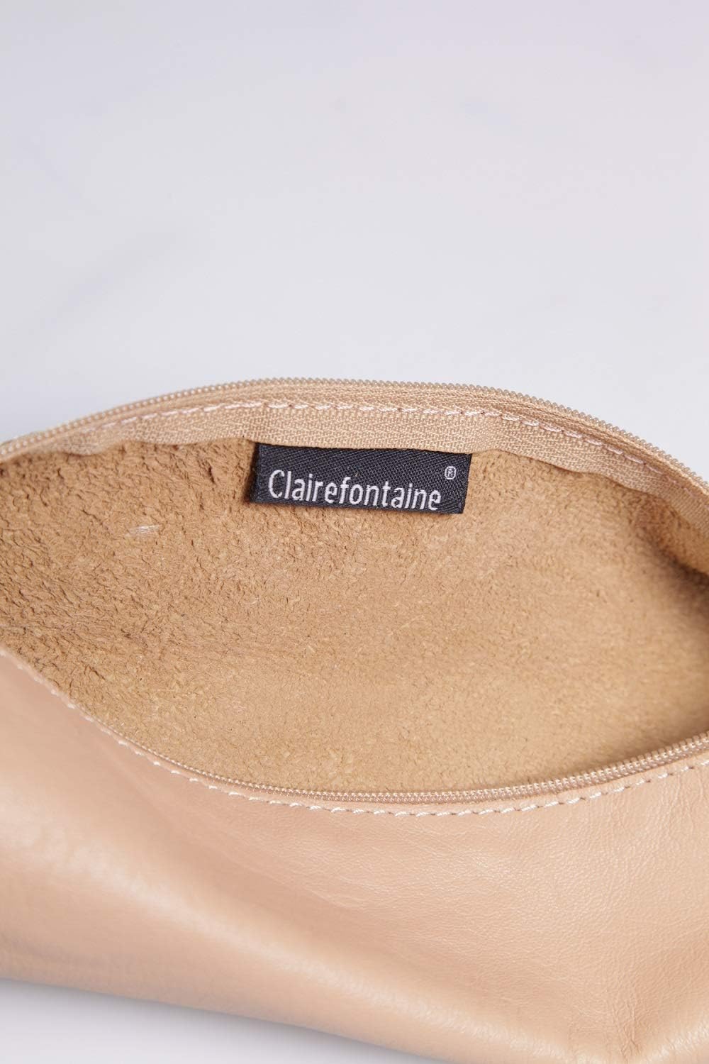 Clairefontaine 8441C, Flat School Pencil Case in Natural Leather 3 Compartments 21x3x10 cm in Genuine Lambskin - Image 3