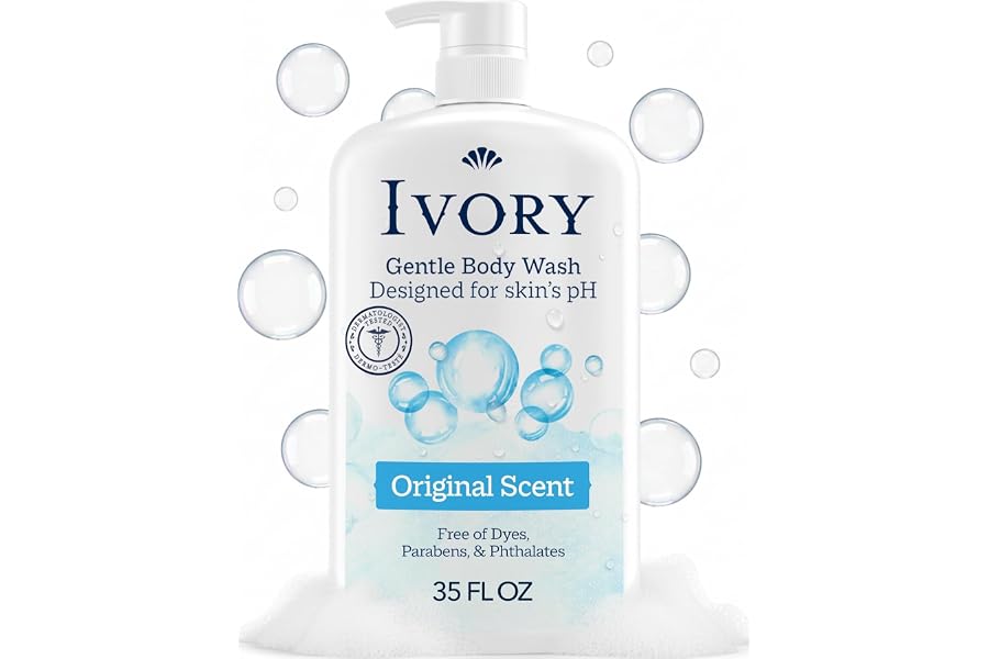 Ivory Body Wash, Designed for the Whole Family, Gentle Formula, Free of Dyes Heavy Perfumes Parabens Phthalates & Silicones, for Sensitive Skin, Designed for Skin's pH, Original Scent, 35 oz product image