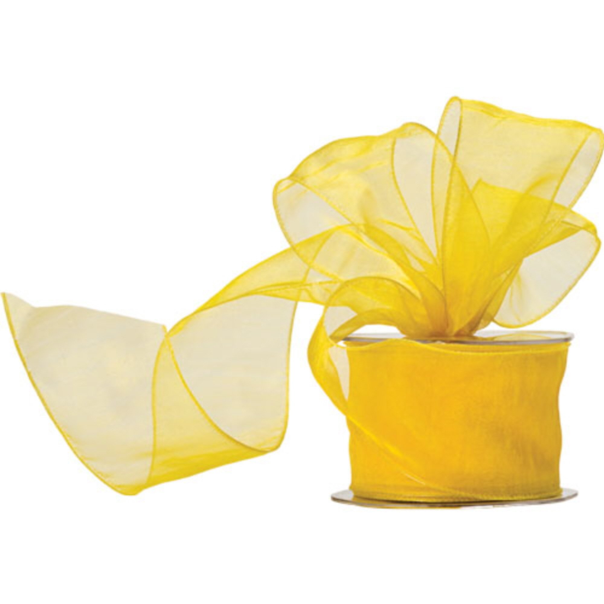 Truly Madly Deeply Yellow 60mm Wide x 20 Metre Long Reel of Wired Organza Ribbon. Great for Birthday Decoration, Gift wrap, Christmas Ribbon, Wreath Making Supplies, DIY Crafting