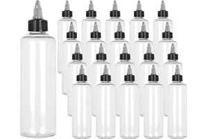 SENENQU 32PCS Round LDPE Plastic Squeeze Bottles Natural Boston Round Bottles Dispensing Bottles with Twist Top Cap for Crafts, Art, Glue and More(4oz, Clear)