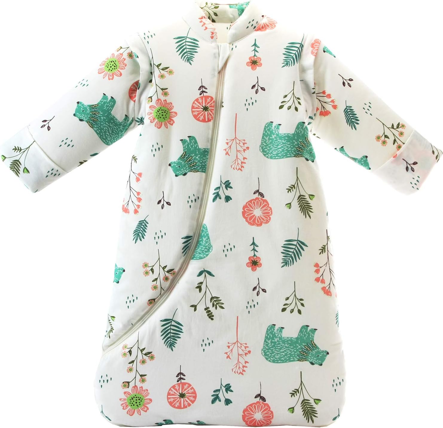 Chilsuessy Baby Sleeping Bag with Detachable Sleeves Winter Thickened (L(Length:100cm), Green Bear)