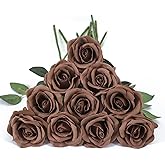 DuHouse 10pcs Fake Roses Artificial Silk Flowers Long Stems Bouquet for Arrangement Wedding Centerpiece Party Home Kitchen Decor(Mocha Brown)