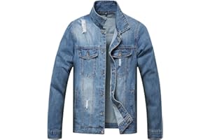 LZLER Men's Denim Jackets Distressed Destroyed Classic Vintage Slim Fit Ripped 2024 Fashion Trendy Trucker Jean Jackets