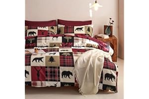 Wake In Cloud - Rustic Duvet Cover Set, Camping Christmas Farmhouse Western Patchwork Plaid Holiday Lodge Cabin RV Outdoor Wi