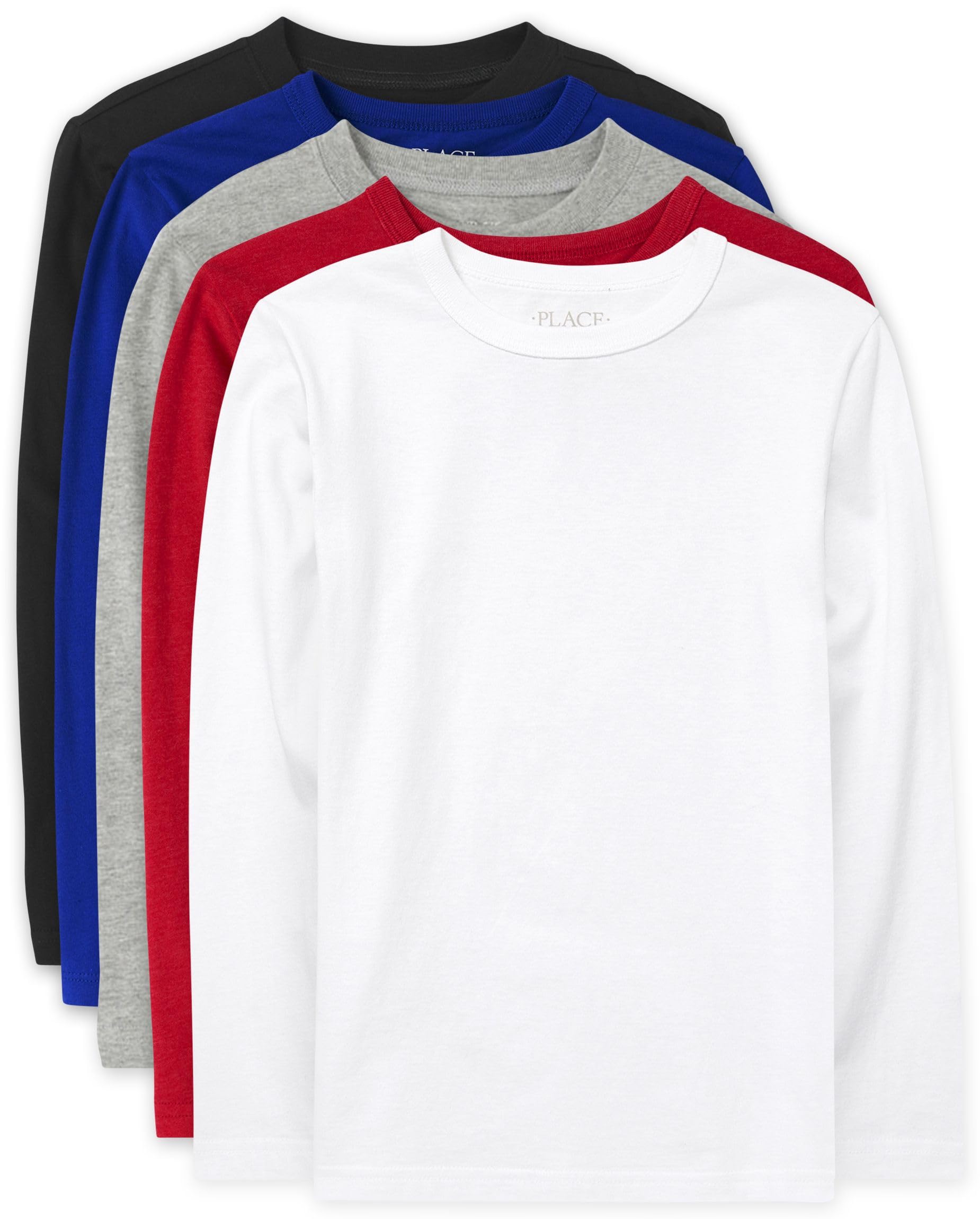 The Children's Place,Boys,Basic Long Sleeve Tee,Black/Blue/Red/White 4-Pack,Large Image