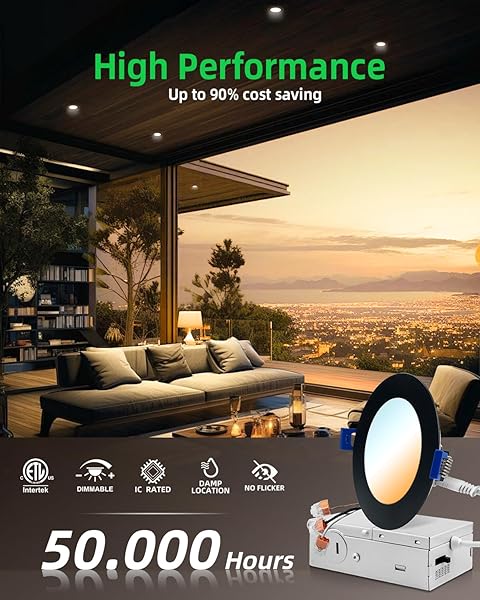 ZOUZAI 24 PACK 4 INCH BLACK 5CCT SELECTABLE ULTRA-THIN LED RECESSED CEILING LIGHT WITH JUNCTION BOX,9W EQV 80W, DIMMABLE, LED CAN LIGHTS – ETL AND ENERGY STAR CERTIFIED