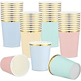 Uiifan 40 Pcs 9 oz Pastel Paper Cups With Metallic Gold Border - Disposable Colored Coffee Cups for Beverage, Wedding, Party Supplies, 4 Colors