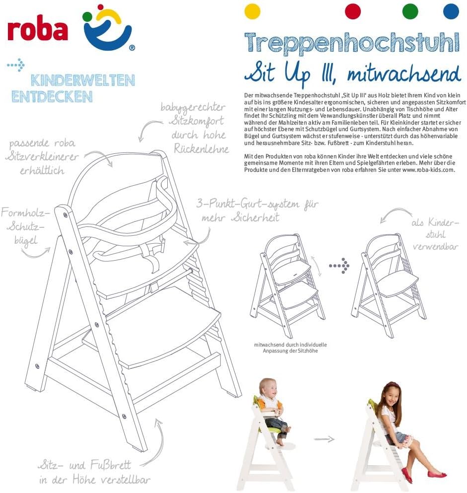 roba Wooden Adjustable Highchair Sit Up III - Grow-Along Chair For Babies and Children - From 6 Months Onwards - Brown - Image 5