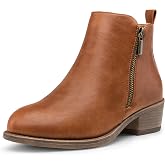 Jeossy Women's Ankle Boots, Casual Round Toe Low Heel Zip Short Booties | Comfortable city dressy booties, functional inner zipper, decorative outer zip, for office, travel, jeans and dresses
