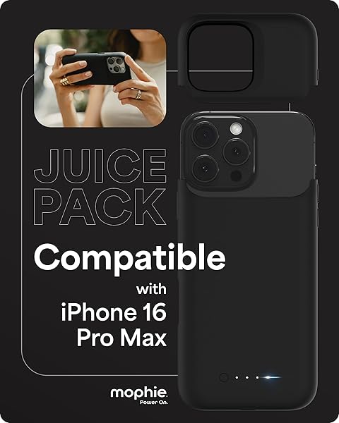MOPHIE JUICE PACK BATTERY CASE FOR IPHONE 16 PRO MAX – SLIM CHARGING CASE, MAGNETIC BACK FOR WALLETS & MOUNTS, +50% EXTRA BATTERY LIFE, ENHANCED 6-FOOT DROP PROTECTION, SUSTAINABLE MATERIAL, BLACK