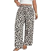 GORGLITTER Women's Plus Size Pants Low Rise Cheetah Leopard Print Palazzo Wide Leg Pants Trousers Trendy Fall Outfits
