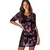 ELEDIZI Sexy Sheer Swimsuit Coverup for Women Mesh Beach Cover Up Dress Short Sleeve Bathing Suit Cover Up XS-2XL