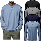 August Alley 4 Pack Men's Big and Tall Shirts Fall Hipster Embroidered Long Sleeves Plain Oversize Tee Plus Size Casual Tops