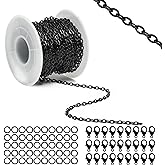Lemonkey 33 Feet Metal Black Necklace Chains Cable O-Shaped Links Chains Bulk for Jewelry Making DIY Craft Kit with Lobster Clasps Jump Rings