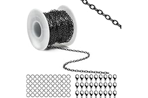 Lemonkey 33 Feet Metal Black Necklace Chains Cable O-Shaped Links Chains Bulk for Jewelry Making DIY Craft Kit with Lobster Clasps Jump Rings
