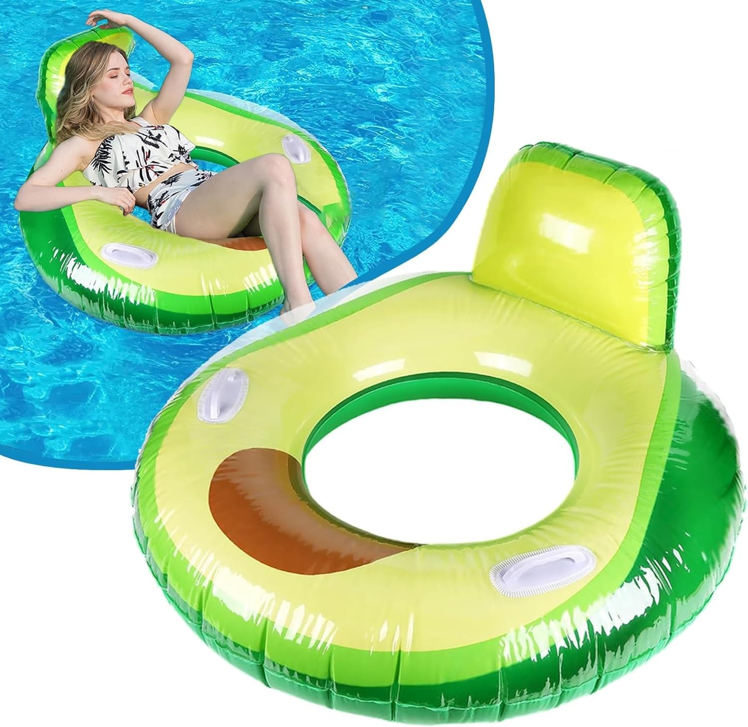LATERN Avocado Inflatable Pool Float, 95CM Rubber Inflatable Swimming Raft Water Fun Giant Swim Ring Blow Up Pool Tube for Girls Boys Swimming Pool Water Sports Summer Beach Party