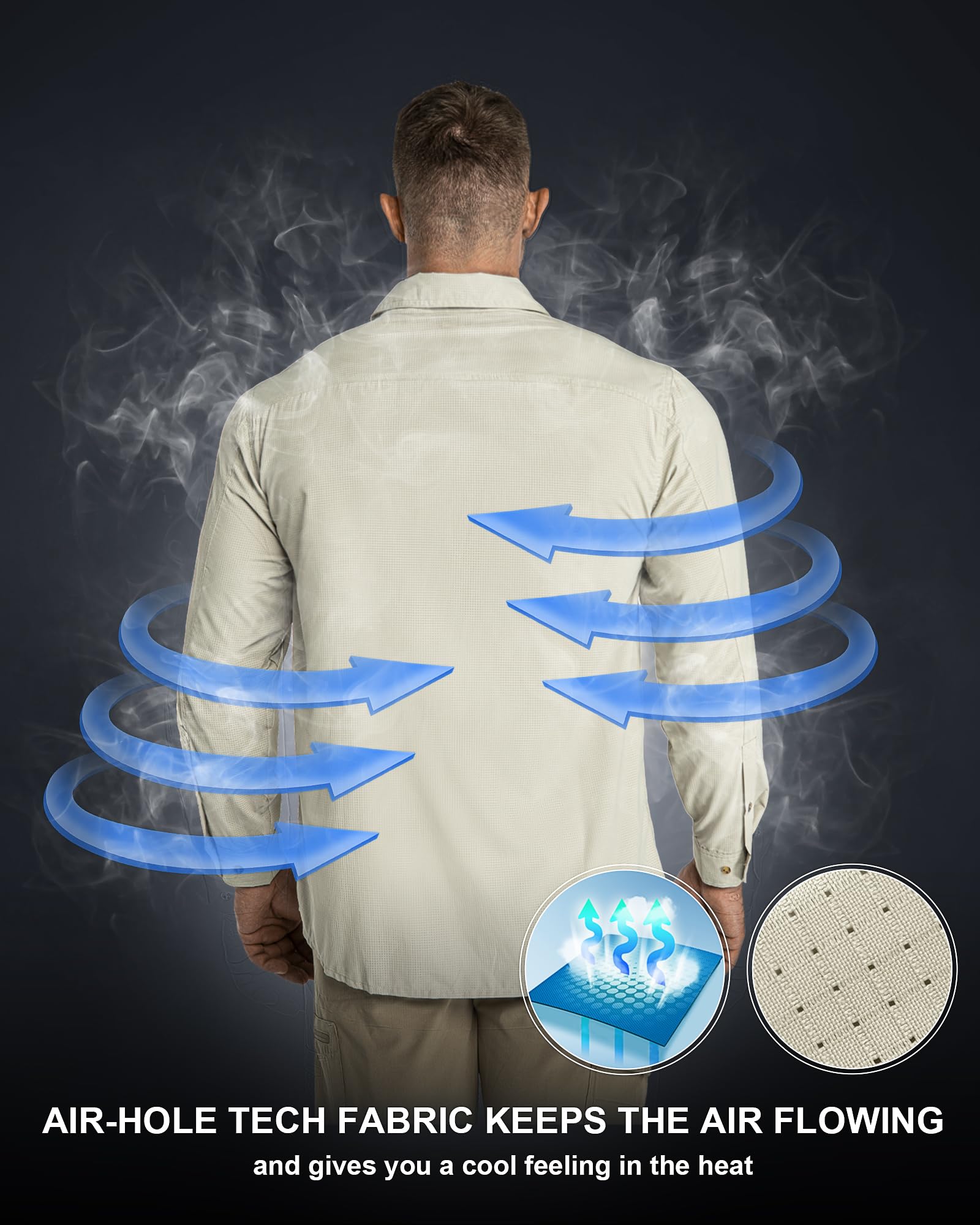 33,000ft Herren Sportshemd Langarmhemd Atmungsaktives Funktionshemd Schnelltrocknende Shirt Outdoorhemd für Männer Frühling Sommer Herbst Wandern Angeln Shirts Khak L 4