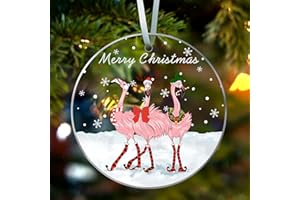 QETRABONE Christmas Tree Decorations Ornaments, Acrylic Pink Christmas Ornaments Pendant, Pink Christmas Decorations Indoor & Outdoor Hanging Ornaments Holiday Wedding Party Decor Xmas Gift for Kids (Flamingo)