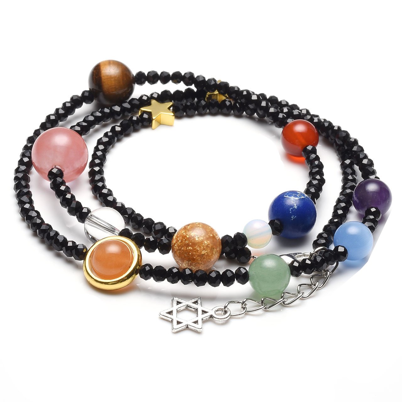 Jovivi Gemstone Bracelet Energy Bracelet Stone Bangle with Planet Asteroid Solar System Wrap Bracelet Necklace Black, 23 cm, Stone, Crystal