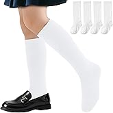 Cozypower 4 Pairs Calf Knee High Sock for Girl Kid Boy, Cotton School Uniform Unisex Solid Seamless Sock for Dress
