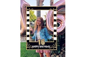 LaVenty Black Gold 16th Birthday Party Photo Booth Props 16th Birthday Photo Frame Sweet 16 Birthday Photo Frame