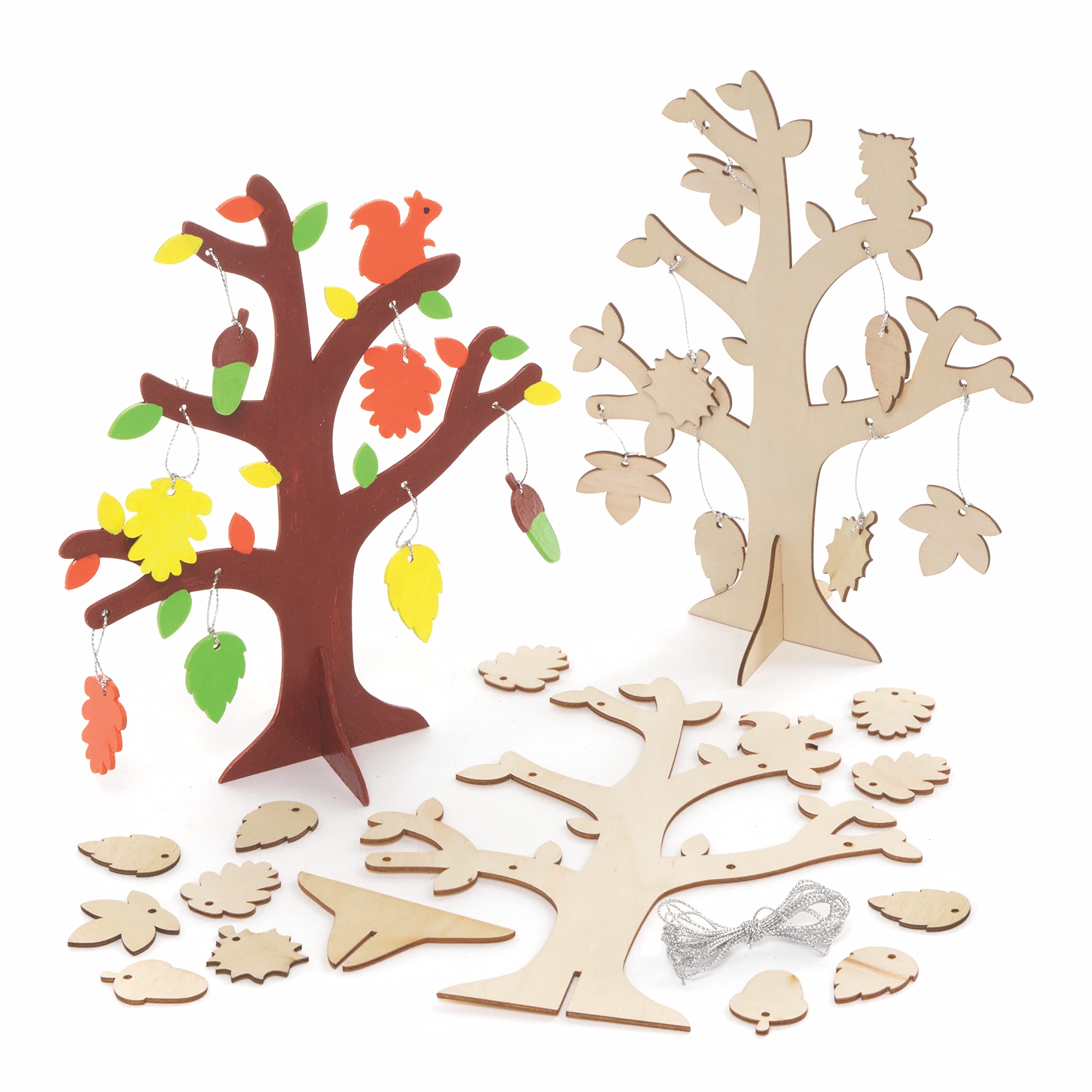 Baker Ross FE649 Wooden Autumn Tree Kits - Pack of 2, Wood Crafts to Decorate and Display, Make Your Own for Kids, Ideal Kids Arts and Crafts Project, Gold,Silver