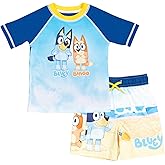 Bluey UPF 50+ Pullover Rash Guard and Swim Trunks Outfit Set Infant to Little Kid Sizes (12 Months - 7-8)