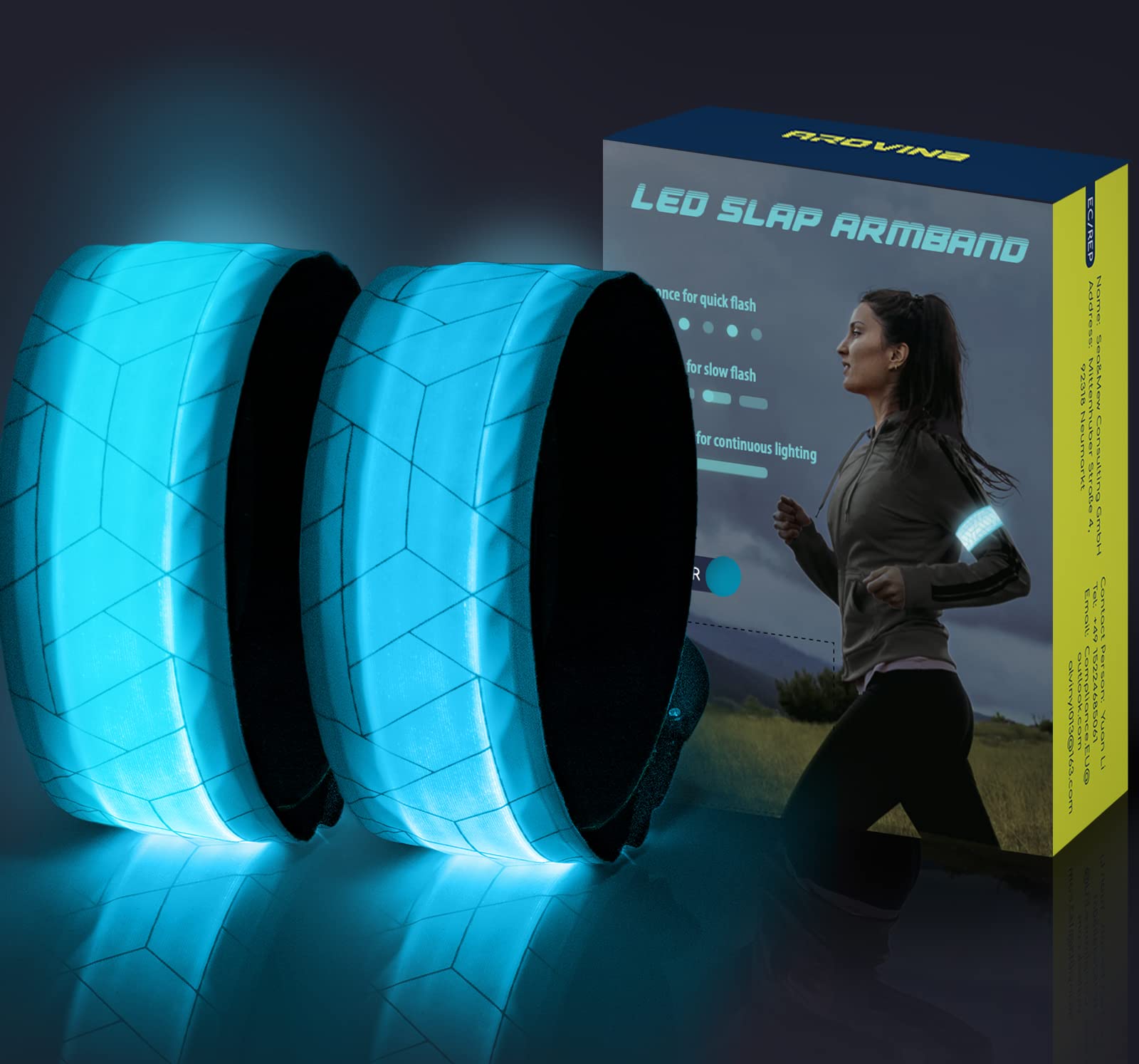Arovina Led Slap Armband, 2 Pack Running lights for Runners Flashing Reflective Led Safety Armband Light-up Armband for Night Running, Jogging, Dog Walking and Outdoor Exercise & Activities