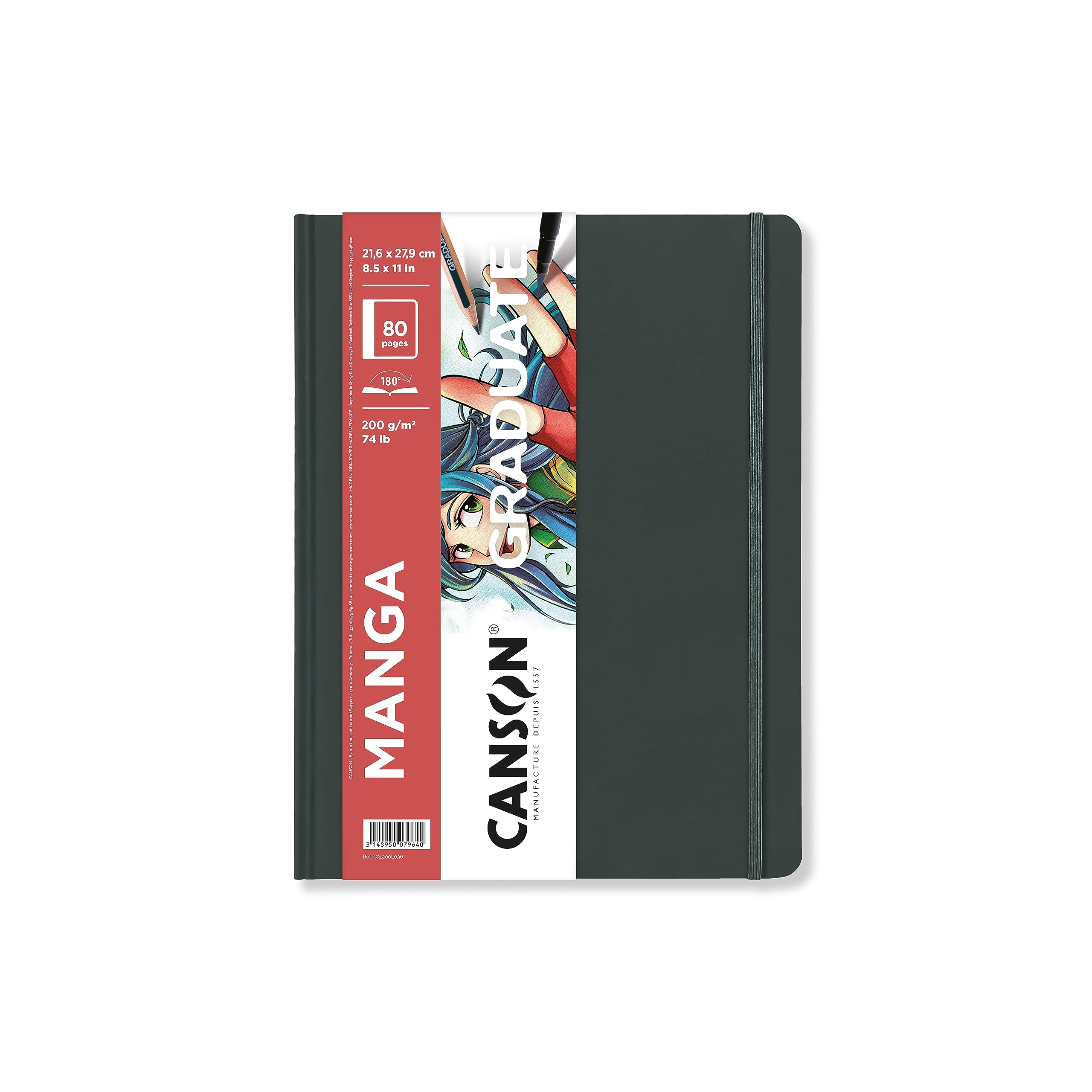 CANSON Graduate Hardbound Manga Book, 200gsm 21.6 x 27.9cm, Smooth Paper, 40 White Sheets, for Artist Students