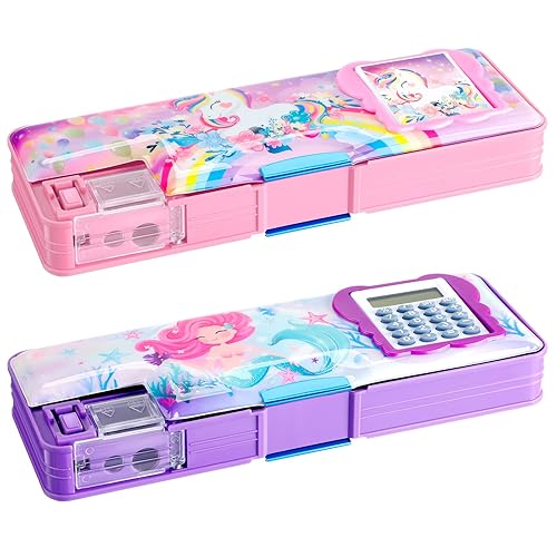 Henoyso Pcs Multifunctional Pencil Box for Girls Plastic Cute
