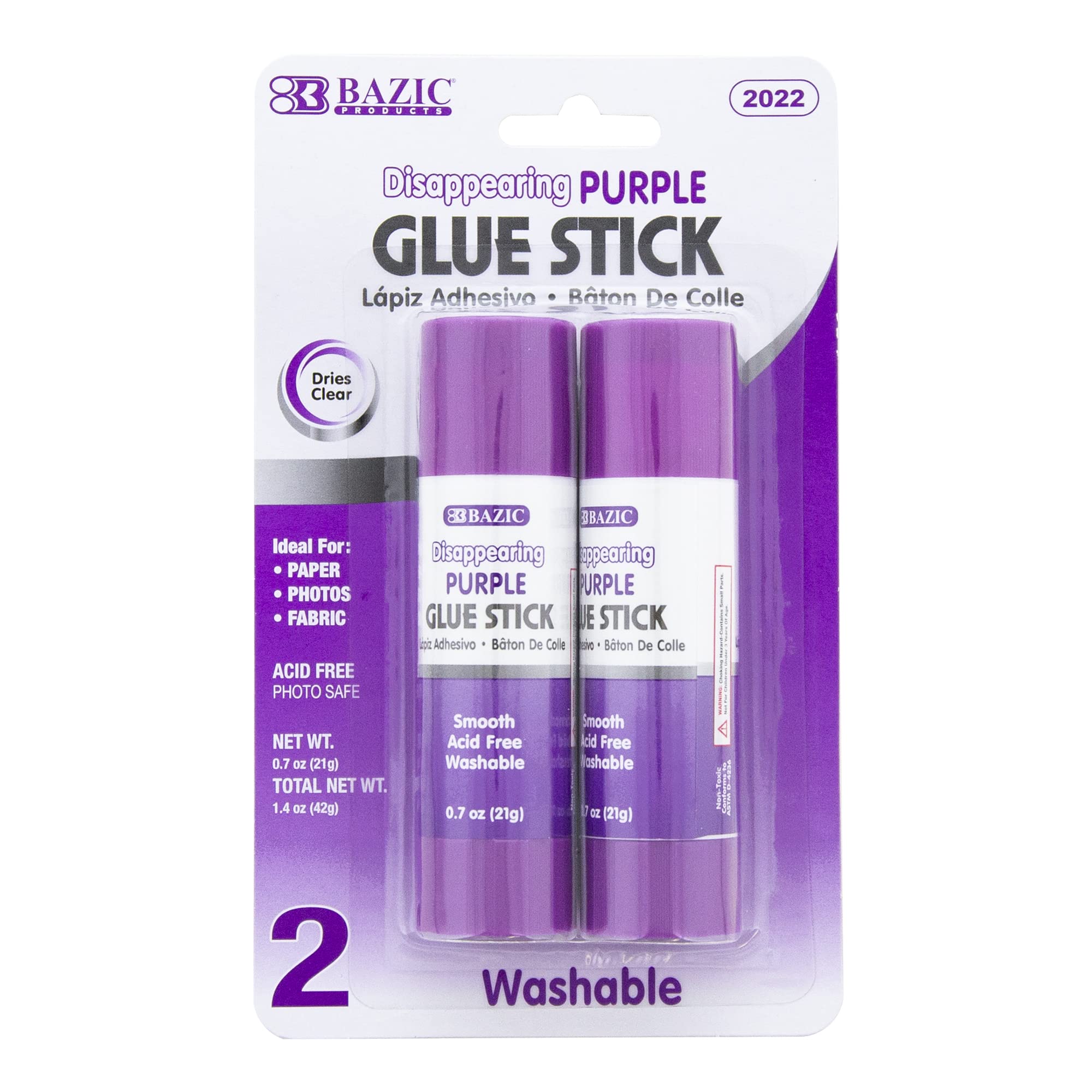 BAZIC 21g / 0.7 Oz. Large Washable Purple Glue Stick, Pack of 2 (2022)