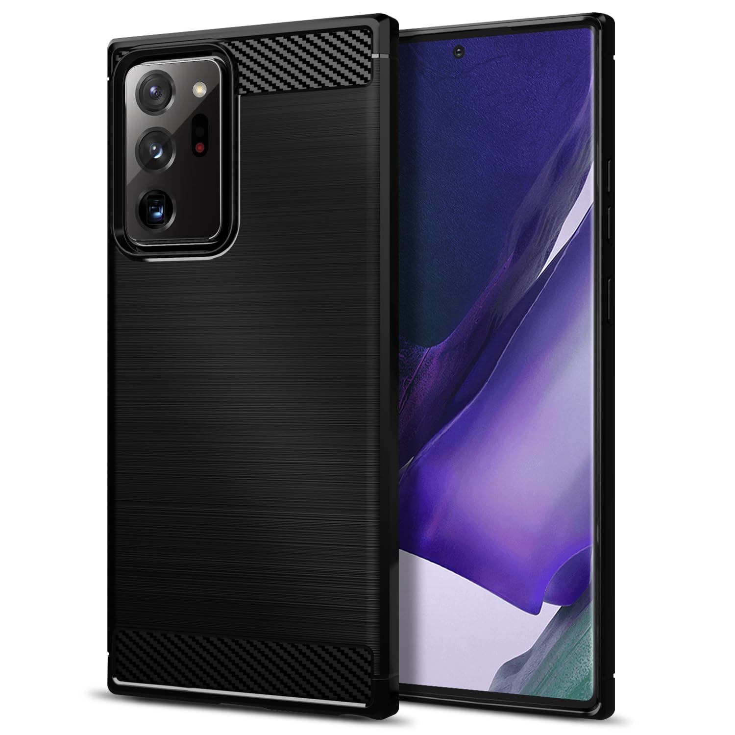 Qiinogow Case Compatible with Samsung Galaxy Note 20 Ultra 5G, Slim Fit Phone Cover with Shock-Absorption, Carbon Fiber TPU Rubber Protective Case, Black โ image 1