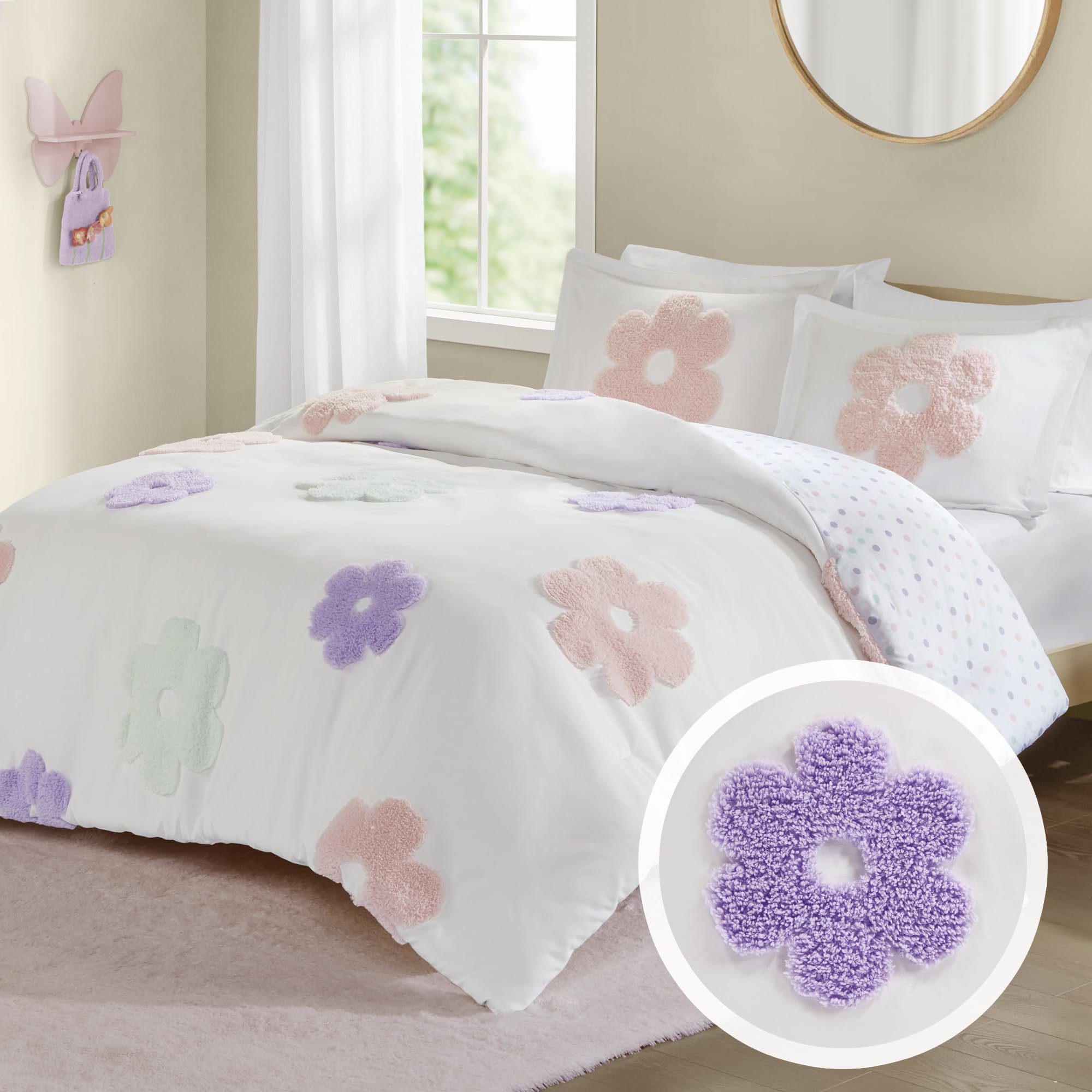 Urban Habitat Kids Twin Duvet Cover Set for Girls, Tufted Chenille