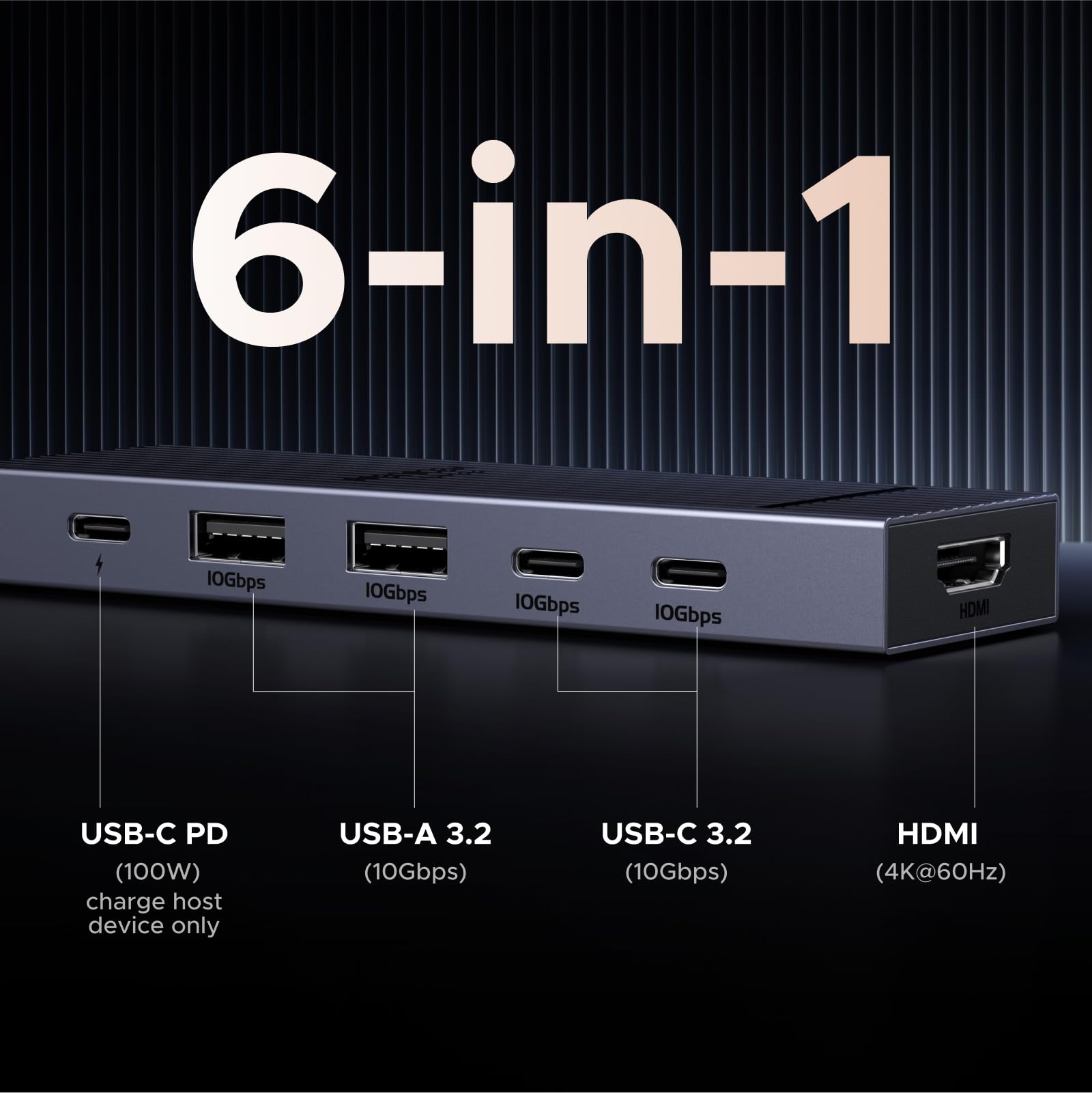 UGREEN Revodok Pro 106 10Gbps USB C Hub HDMI 4K@60Hz USB C Adapter mit USB 3.2 PD 100W Kompatibel mit iPhone 17/16 Serie, iPad Pro/Air, Mac mini M4/M4 Pro, Steam Deck usw. 3